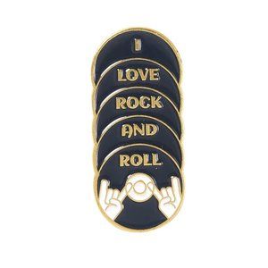 NWT I Love Rock‎ And Roll Pin Brooch Album Gold Tone Black White Devil Horns
